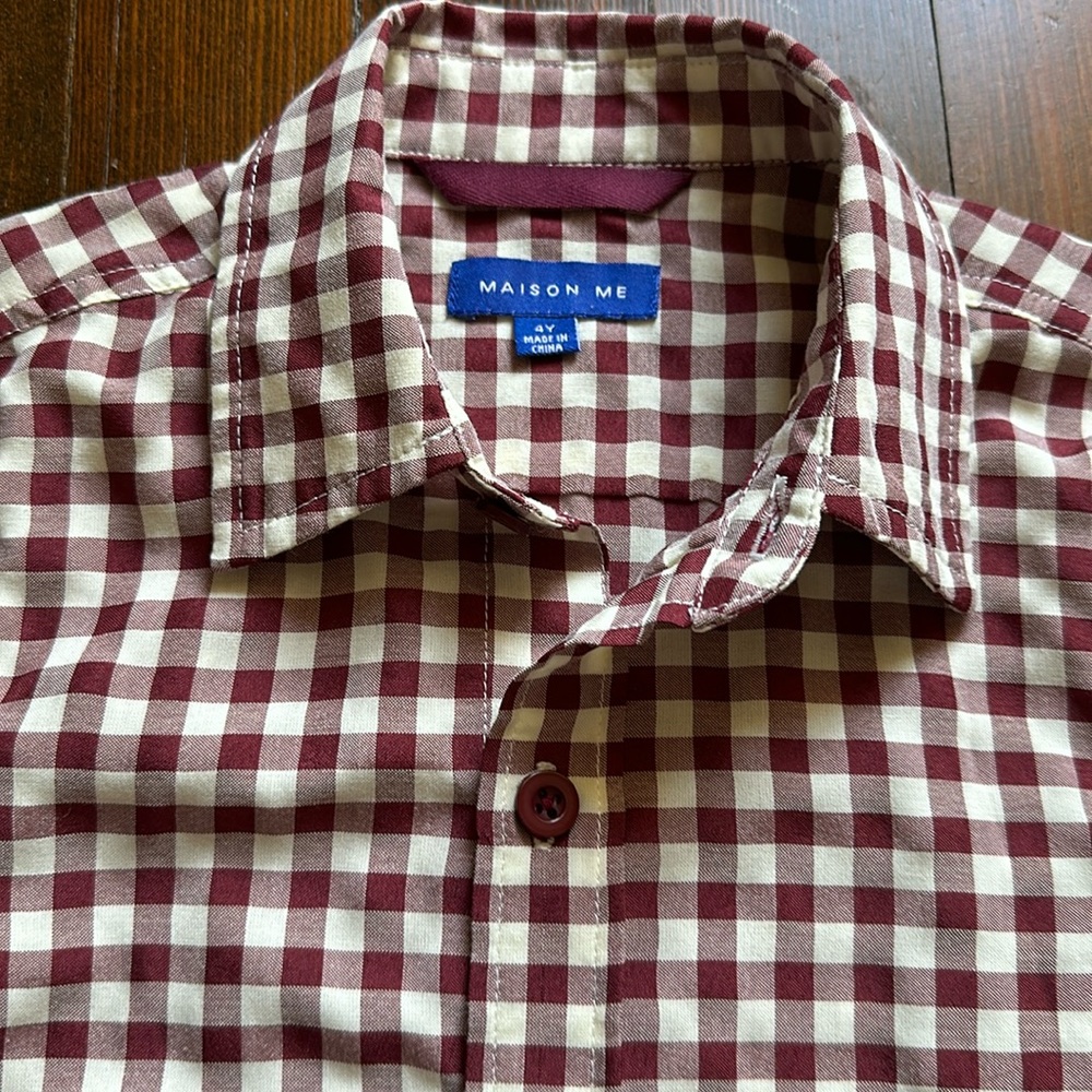 Maison me burgundy/cream gingham shirt boys 4y. From maisonette